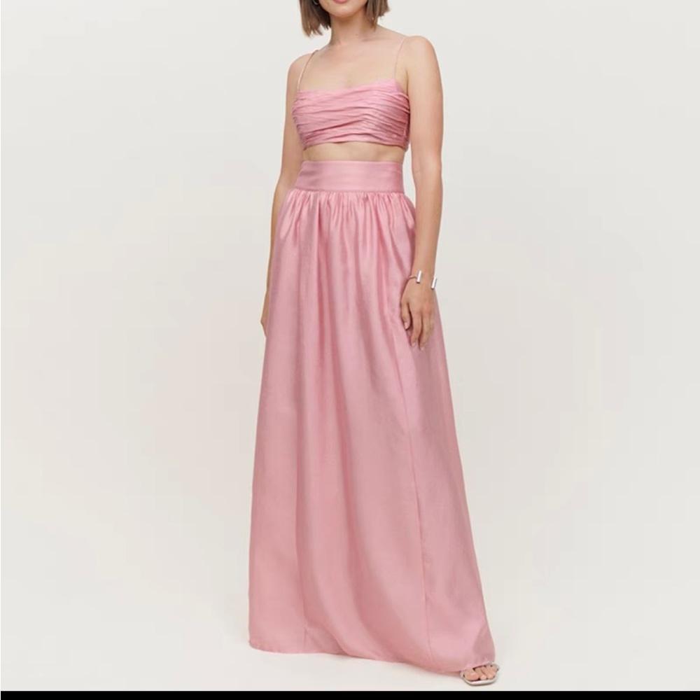 NWT reformation Carlow ruched two-piece set soft peach pink size 4